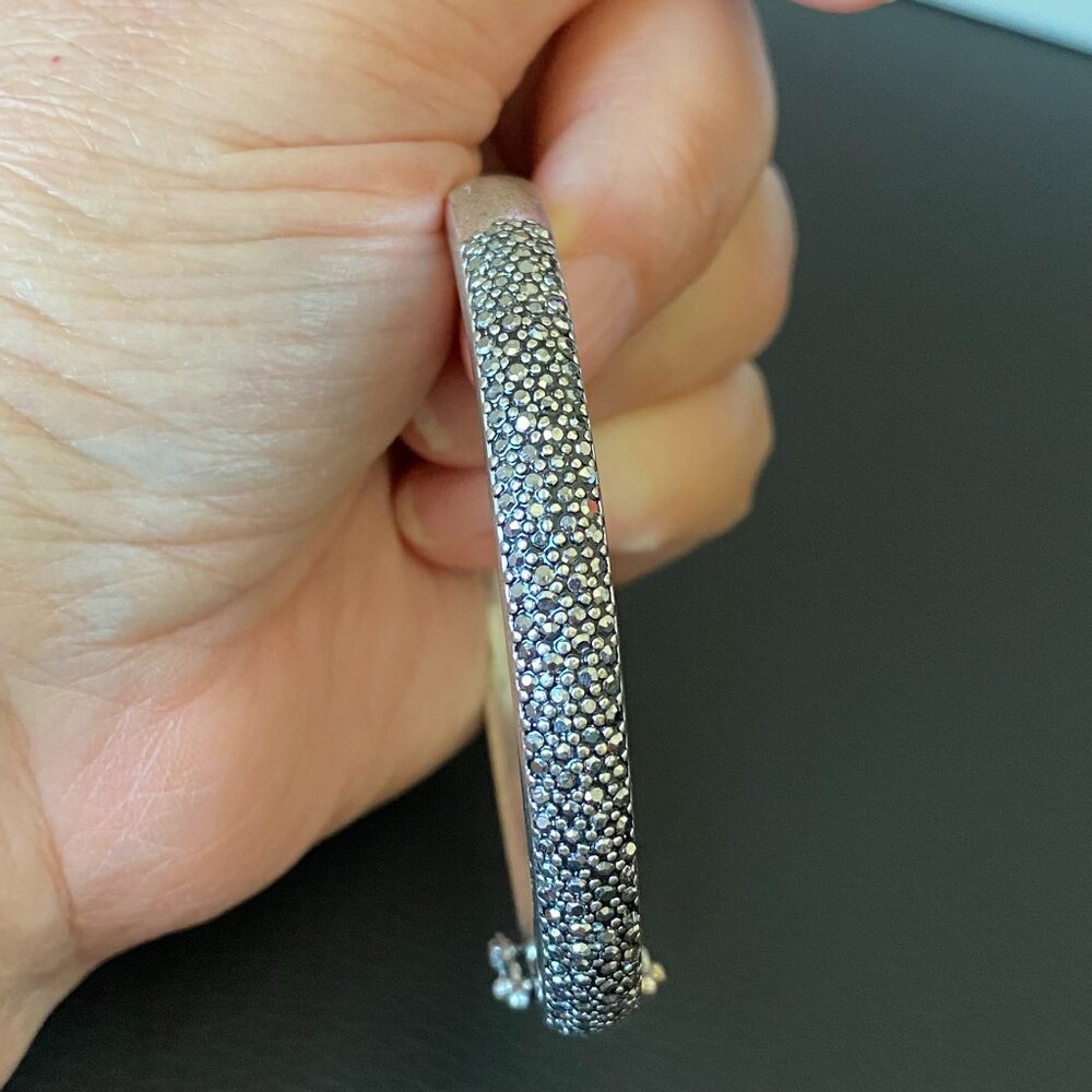 LUCKY BRAND Silver Tone Marcasite Hinged Bangle